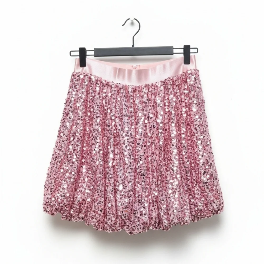 Pink Sequin Bubble Mini Skirt Large Y2K Party Glam NWT